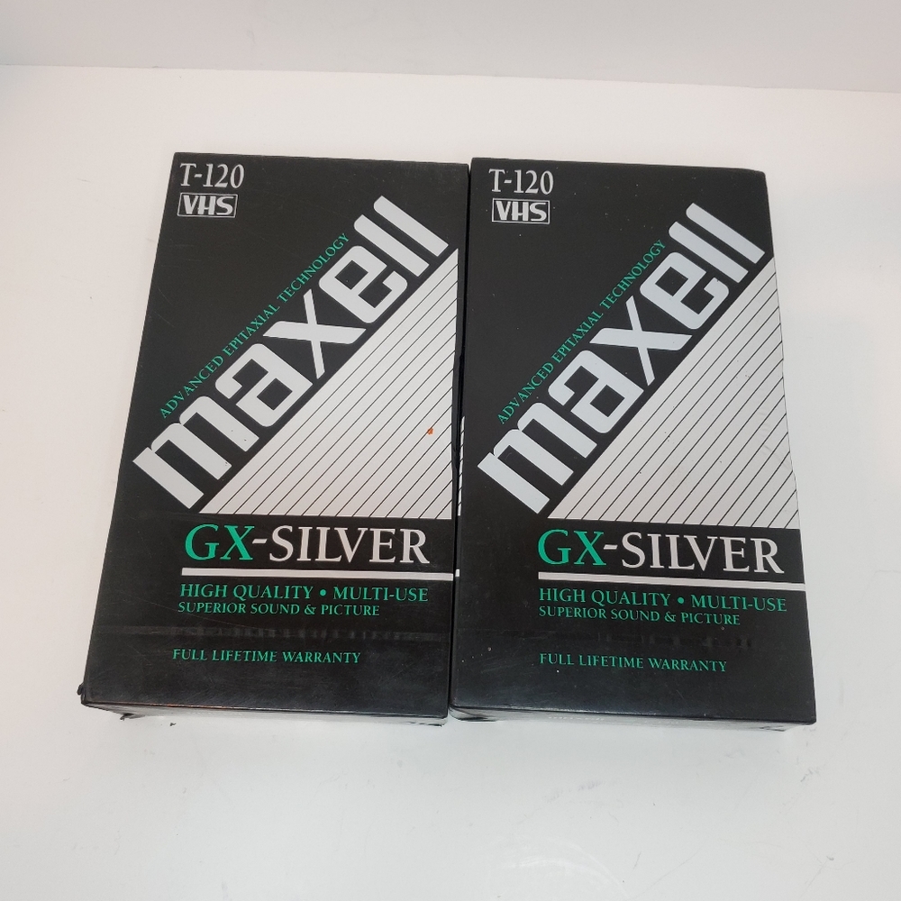 Lot of 2 New Blank MAXELL GX-Silver‎ (T-120) VHS Video Cassettes SEALED